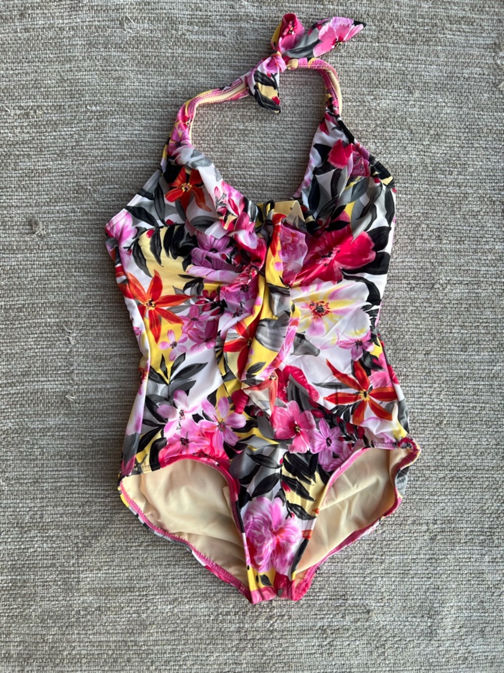 Miraclesuit Halter Hawaiian Floral Pink One Piece Swimming suit Size Large